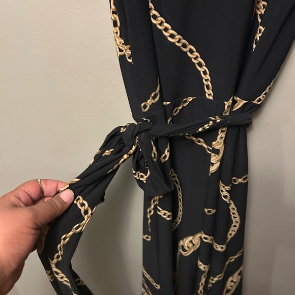 Lauren Ralph Lauren dress - black/gold chain print sleeveless w/belt - Picture 11 of 13